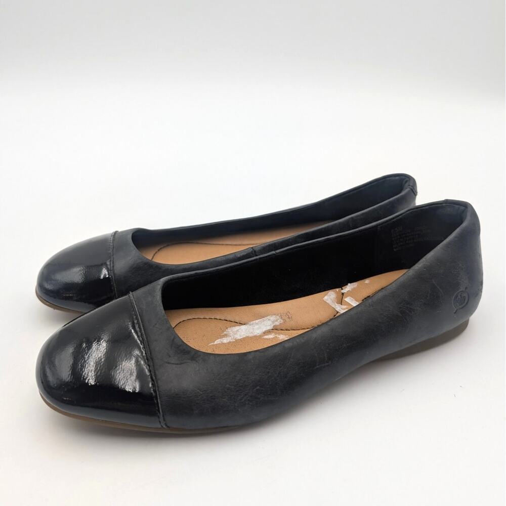 Born Batti Ballet Flats Womens Slip-On Leather Black/Beige Size US6.5M EU37